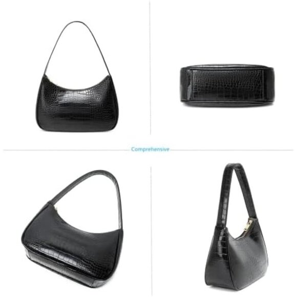 Women Crocodile Black Imported Polyester Leather Zipper Closure Tote Handbag - Picture 6 of 7